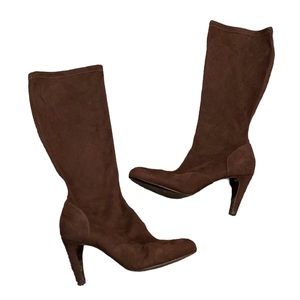 Boden 3 inch Heel Brown Suede Pull on Knee High Round Toe Boots Size 39 (US 7)